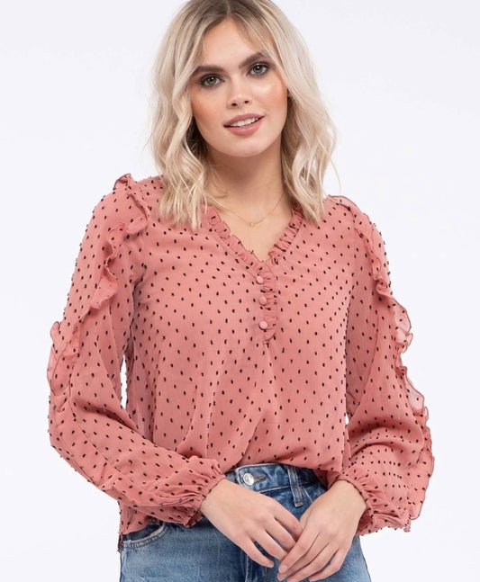 Clip Dot Ruffled Top