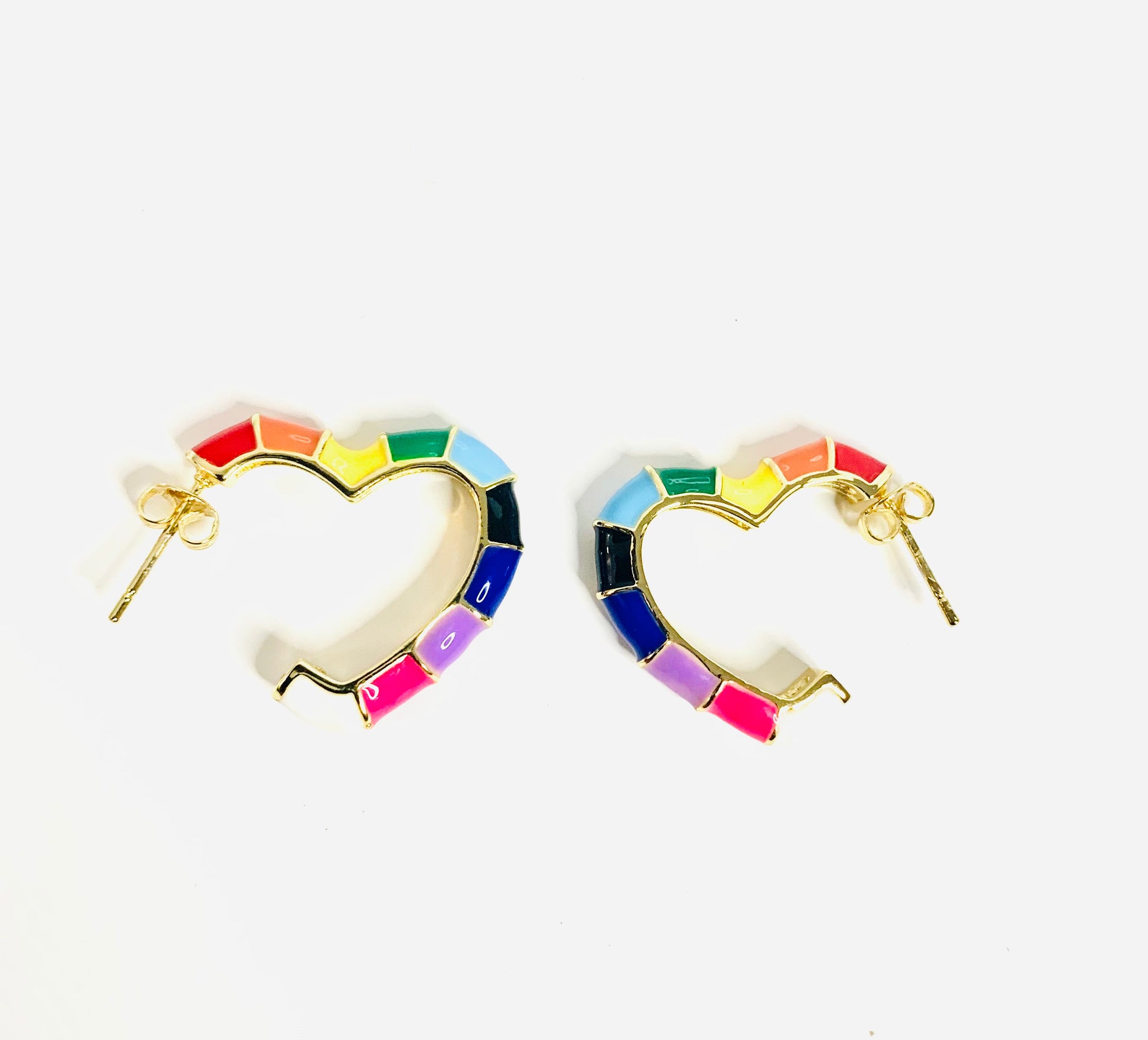 Rainbow Enamel Heart Hoop Earrings