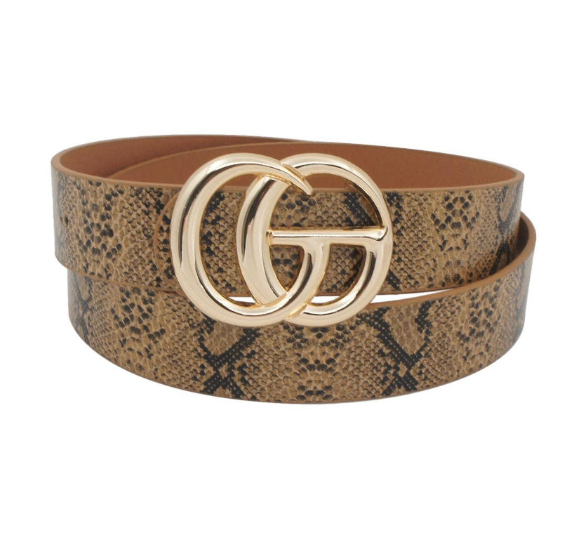 CG Buckle Snake-Skin Belt - brown