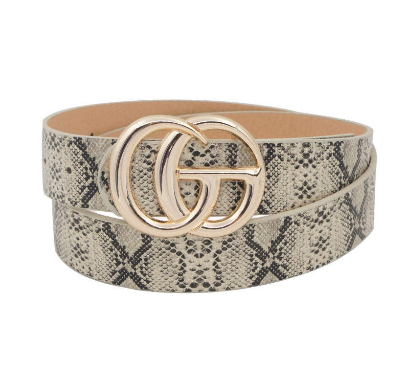 CG Buckle Snake-Skin Belt - beige